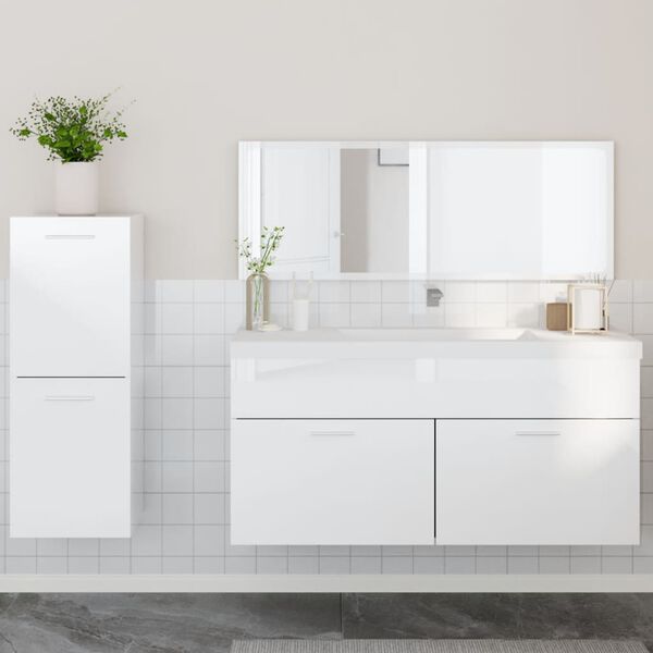 vidaXL Set Mobili da Bagno 3 pz Bianco Lucido in Legno Multistrato