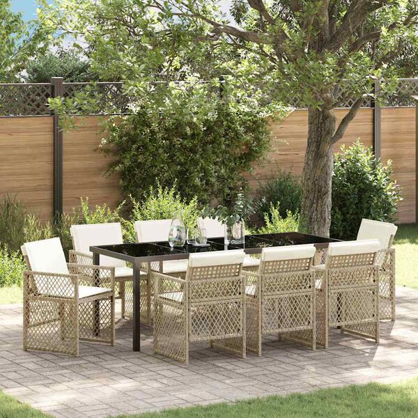 vidaXL Set da Pranzo per Giardino 9 pcs Beige polyrattan