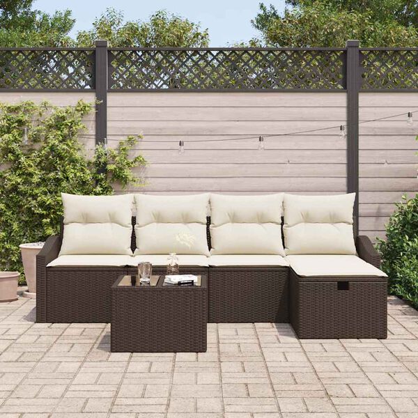 vidaXL Set Divano da Giardino con cuscino 6 pcs Marrone Poly Rattan