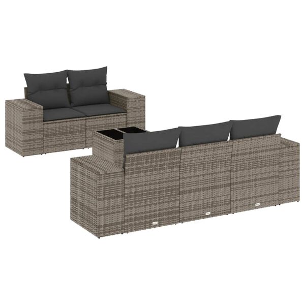 vidaXL Set Divano da Giardino 6 pz con Cuscini Grigio in Polyrattan