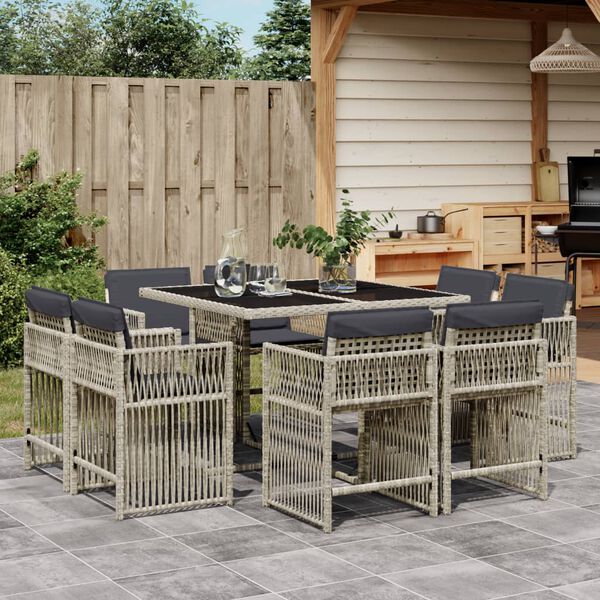 vidaXL Set Pranzo da Giardino 9pz con Cuscini Grigio Chiaro Polyrattan