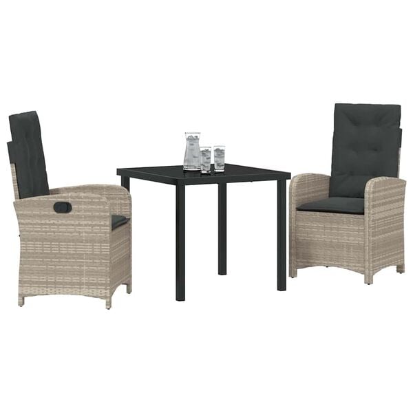 vidaXL Set da Pranzo per Giardino 3 pcs Grigio chiaro polyrattan