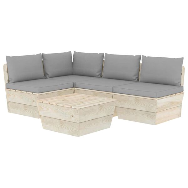 vidaXL Set Divani da Giardino su Pallet 5 pz con Cuscini Legno Abete