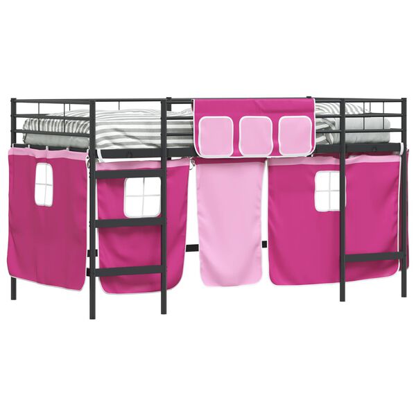 vidaXL Struttura del Letto Loft per Bambini con Tendine Nero e rosa