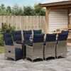 vidaXL Set di tavolo e sedie con cuscino 9 pcs Grigio Rattan in PE