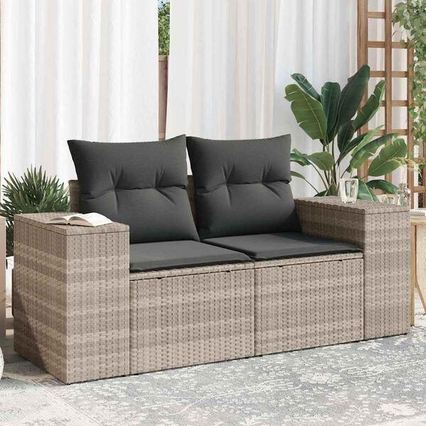 vidaXL Divano da Giardino con Cuscini 2 Posti Grigio Chiaro Polyrattan