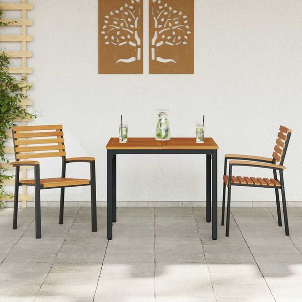 vidaXL Set da Pranzo per Giardino 3 pcs Nero Legno di Acacia Massello