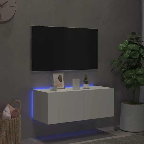 vidaXL Mobile TV a Parete con Luci LED Bianco 80x35x31 cm