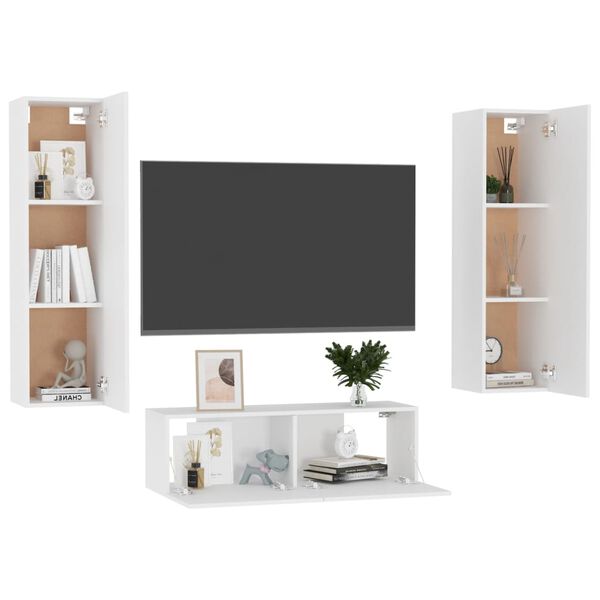 vidaXL Set Mobili Porta TV 3 pz Bianco in Legno Multistrato