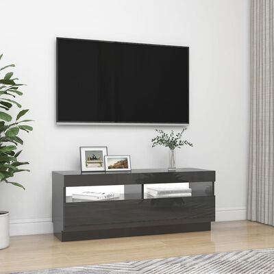 vidaXL Mobile Porta TV con Luci LED Grigio Lucido 100x35x40 cm