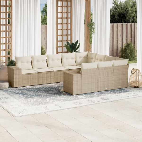 vidaXL Set Divano da Giardino 10 pz con Cuscini Beige in Polyrattan