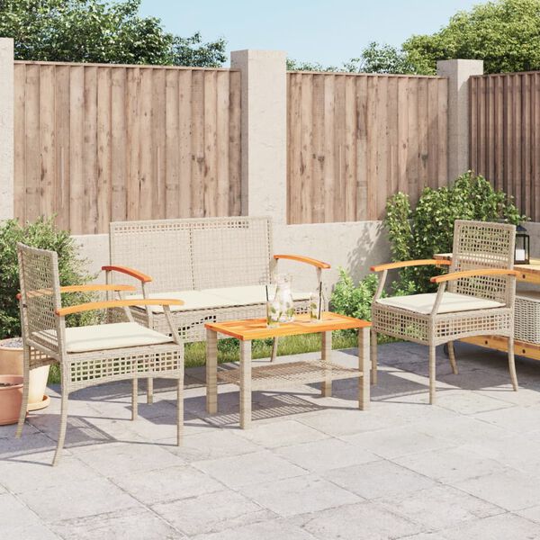 vidaXL Set Divani da Giardino 4 pz con Cuscini in Polyrattan Beige