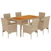 vidaXL Set Pranzo da Giardino 7 pz con Cuscini Beige Polyrattan Acacia