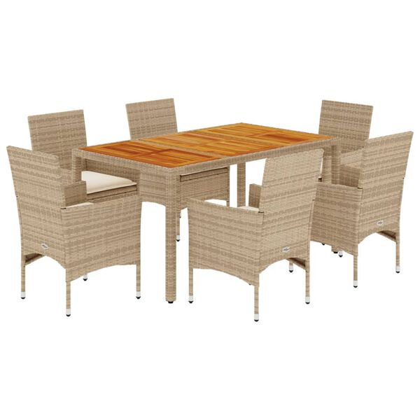 vidaXL Set Pranzo da Giardino 7 pz con Cuscini Beige Polyrattan Acacia