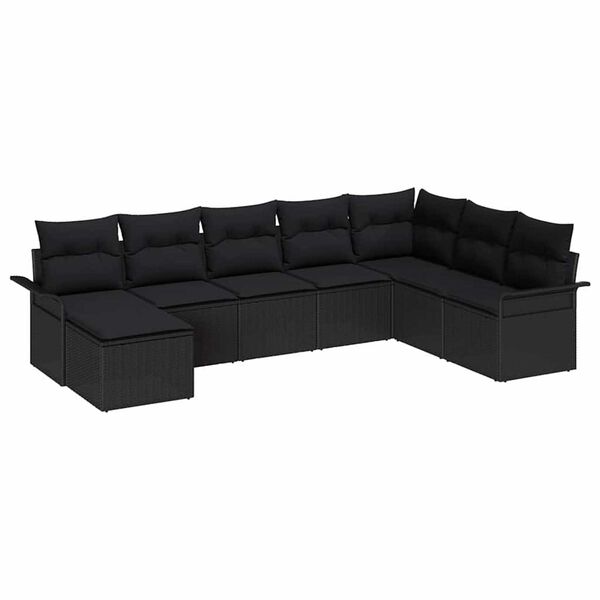 vidaXL Set Divano da Giardino con cuscino 8 pcs Nero Poly Rattan