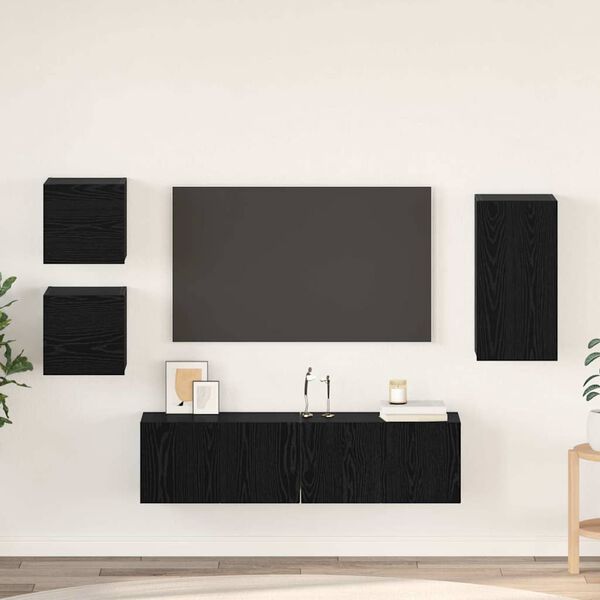 vidaXL Set mobile TV 5 pcs Rovere Nero Legno multistrato