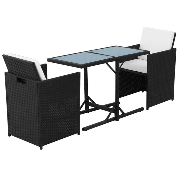 vidaXL Set da Bistrot 3 pz con Cuscini in Polyrattan Nero