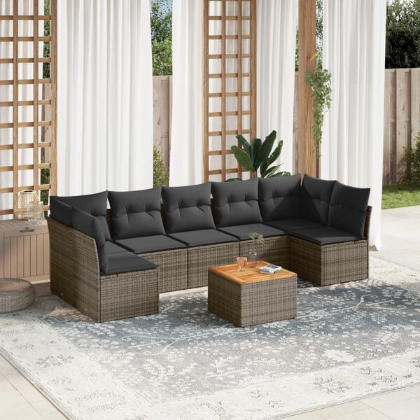 vidaXL Set Divano da Giardino 8 pz con Cuscini Grigio in Polyrattan