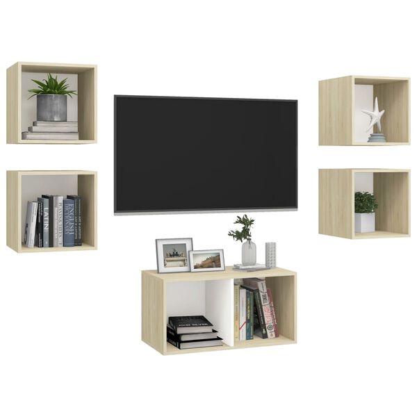 vidaXL Set Mobili TV 5 pz Bianco e Rovere Sonoma in Legno Multistrato
