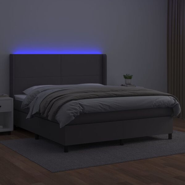 vidaXL Giroletto Molle con Materasso e LED Grigio 180x200cm Similpelle