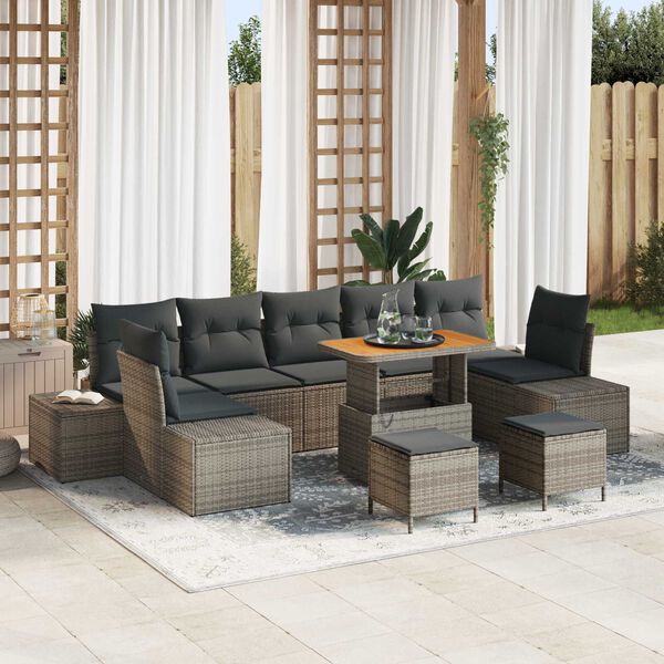vidaXL Set Divano da Giardino con cuscino 10 pcs Grigio polyrattan
