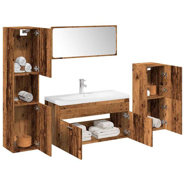 vidaXL Set Mobili da Bagno 5 pz Legno Antico in Legno Multistrato