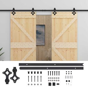 vidaXL Porta scorrevole 2 pcs Naturale e Nero Legno Massello di Pino