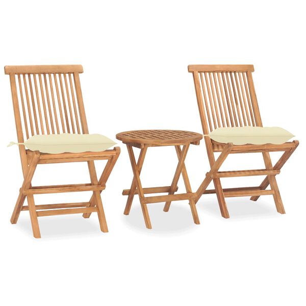 vidaXL Set da Pranzo Giardino Pieghevole 3 pz Cuscino Massello di Teak