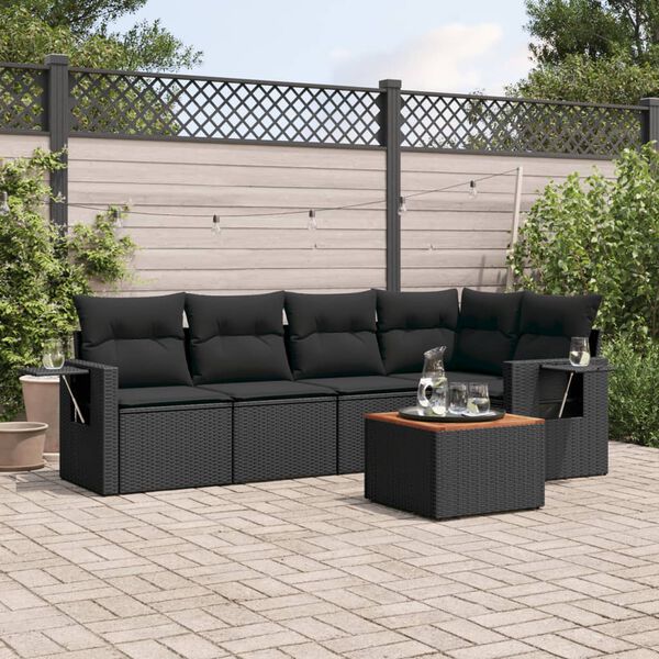 vidaXL Set Divano da Giardino 6 pz con Cuscini Nero in Polyrattan