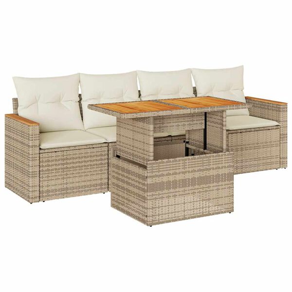 vidaXL Set Divano da Giardino 5 pz con Cuscini Beige Polyrattan Acacia