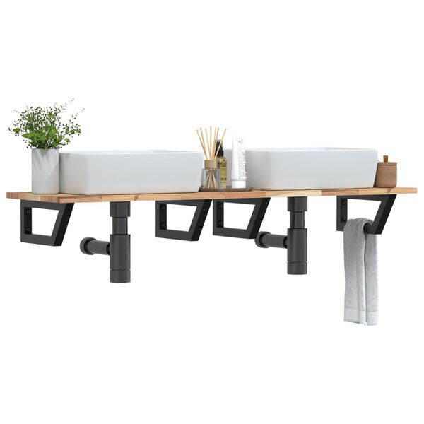 vidaXL Ripiano a Parete per Lavabo in Acciaio e Massello di Acacia