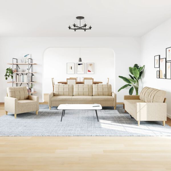 vidaXL Set di Divani 3 pz Crema in Tessuto