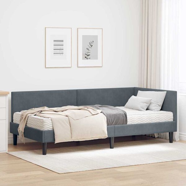 vidaXL Struttura Letto Angolare con Materasso 2 pcs Grigio Velluto