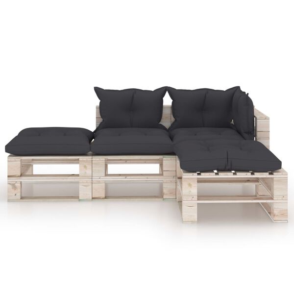 vidaXL Salotto Giardino in Pallet con Cuscini 4 pz in Legno di Pino