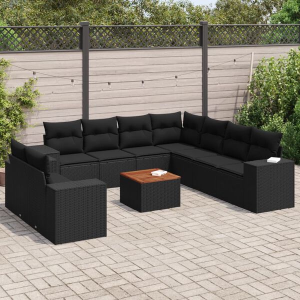 vidaXL Set Divani da Giardino 10pz con Cuscini in Polyrattan Nero