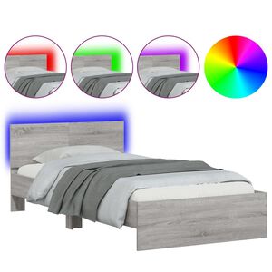 vidaXL Giroletto con Testiera e LED Grigio Sonoma 100x200 cm