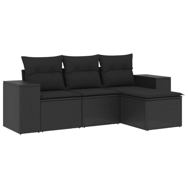 vidaXL Set Divani da Giardino 4 pz con Cuscini Nero in Polyrattan