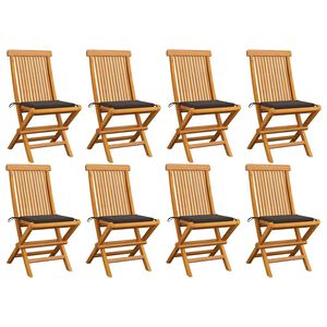 vidaXL Sedie pieghevoli con cuscini color tortora, 8 pezzi, in legno massello di teak.