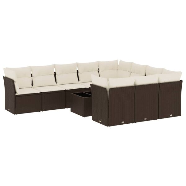 vidaXL Set Divani da Giardino 11 pz con Cuscini Polyrattan Marrone