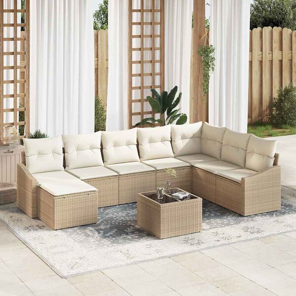 vidaXL Set di divani con cuscino 9 pcs Beige polyrattan