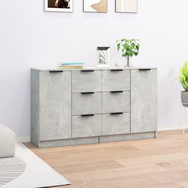vidaXL Credenze 2 pz Grigio Cemento 60x30x70 cm in Legno Multistrato