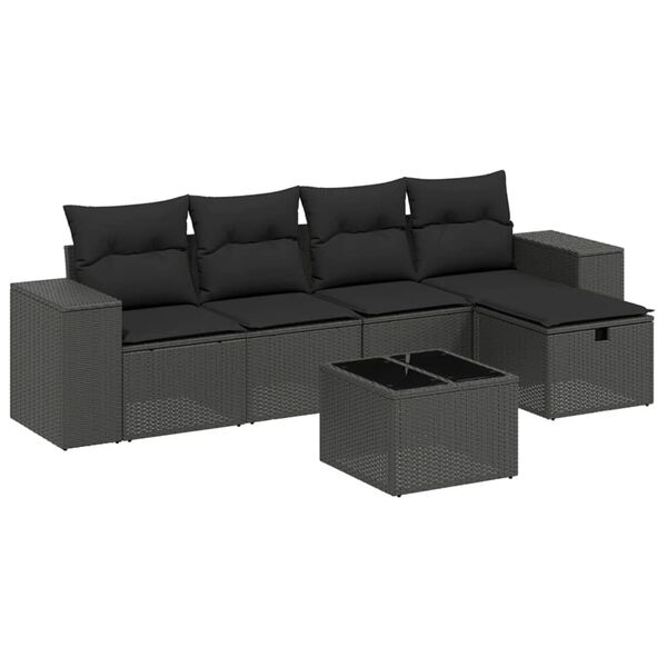 vidaXL Set Divano da Giardino 6 pz con Cuscini Nero in Polyrattan