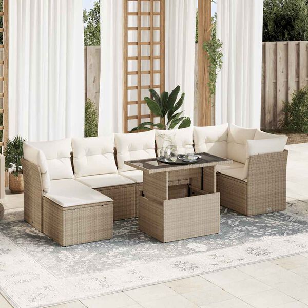 vidaXL Set Divano da Giardino 8 pz con Cuscini Beige in Polyrattan