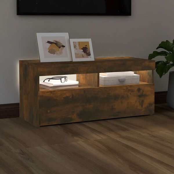 vidaXL Mobile Porta TV con Luci LED Rovere Fumo 90x35x40 cm