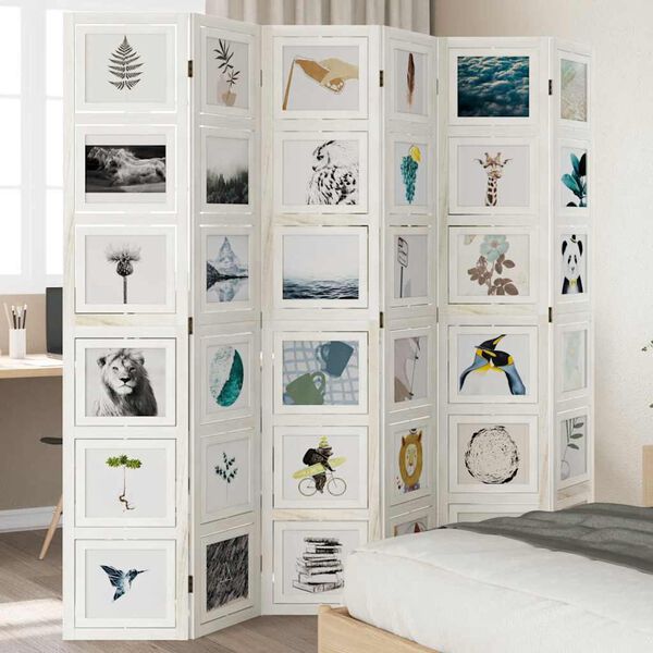 vidaXL Divisorio Ambienti 6Pannelli Bianco Legno Massello di Paulownia