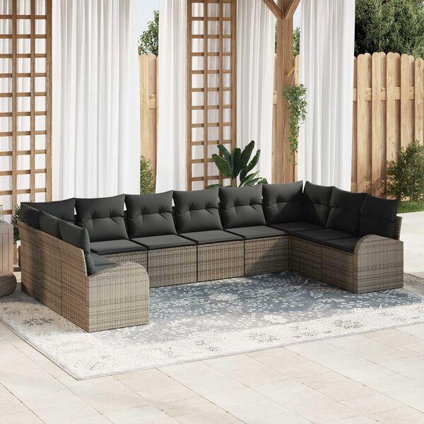 vidaXL Set di divani con cuscino 10 pcs Grigio polyrattan