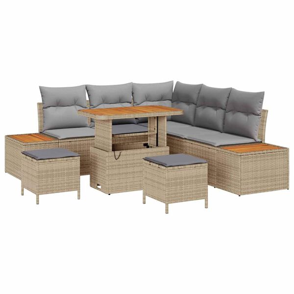 vidaXL Set Divano da Giardino con cuscino 8 pcs Beige Poly Rattan