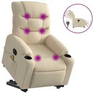 vidaXL Poltrona Alzapersona Massaggiante Elettrica Crema in Tessuto