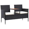 vidaXL Panca da Giardino a 2 Posti con Tavolino 143 cm Polyrattan Nero
