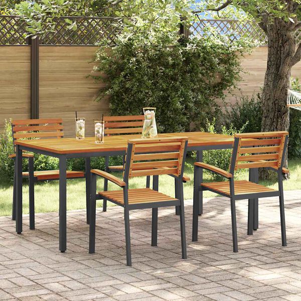 vidaXL Set da Pranzo per Giardino 5 pcs Nero Legno di Acacia Massello
